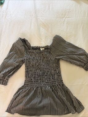 Black & White Gingham Smocked Kids Dress with Puff Sleeves